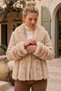 Italian Beige Fur Collar Long Sleeve Snap Collar Wool Knitwear Coat with Fur Detail on Skirt and Sleeve Ends 68 60 - 6