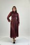Women's Burgundy High-Necked Stone-Detailed Draped Midi-Length Tulle Dress Nbmy4206 - 2