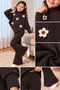 Girl's Brown Thin Ribbed Floral Appliqué Spanish Style 2-Piece Knitwear Set - 3