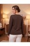 Qya Women's Black Crystal Fabric Stone Printed Long Sleeve T-Shirt - 4