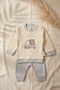 Teddy Adventure Cream & Gray Ribbed Cotton Baby Set - Soft Textured Two-Piece Top and Bottom Set - 4