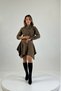 Women's Green Stand-Up Collar Suede Look Asymmetric Mini Length Belted Dress Nbmy4180 - 4