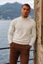 Men's High-Neck Casual Beige Knit Sweater - 3