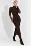 Women's Brown Tulle Detailed Midi Dress with Gloves Ey2600