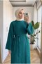 Women's Pearl Detailed Corded Knitwear Dress Belted Spanish Sleeve Hijab Dress - 3