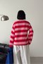 Women's Pink 3-Thread Striped Oversized Printed Sweatshirt Nbg143 - 6
