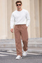 Men's Three-Ply, Fleece-Lined, Full-Length, Piped, Elasticated Hem, Elastic Waistband, Brown Sweatpants - 4