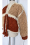 Handmade Beige Brick Color Plush Detailed Design Cardigan - 3