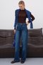 Comfortable Cut Dark Blue Denim Trousers with Curved Stitching Detail