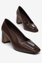 Large Size Women's Thick Heeled Shoes Brown Blunt Toe Stone Accessory - 3