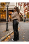 Women's high-leg wide leg lightweight leather pants