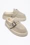 Adri Women's Buckle Detailed Suede Slippers with Fur Inside Beige