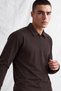 Men's Brown Collared Zippered Sweatshirt - 3
