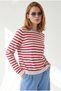 Women's Red Blue Collar Detailed Soft Textured Striped Sweater Kzk-19001198 - 3