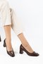 Large Size Women's Thick Heeled Shoes Brown Blunt Toe Stone Accessory - 4