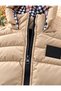 Custom-made nova fabric boys' hooded puffer jacket, beige plaid lined, zippered winter thick coat. - 2