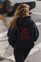 Women's Oversize Hoodie Cry First Printed Navy Blue – Hooded, Kangaroo Pocket, 3 Thread Raster Fleece - 3