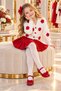 Girl's Suit with Skirt and Cardigan, Floral Embroidered Long Sleeve Patterned Skirt with Trim Detail Krmzi. New - 4
