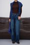 Comfortable Cut Dark Blue Denim Trousers with Curved Stitching Detail - 2