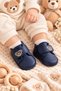 Baby Boy Teddy Bear Embroidered Velcro First Step Shoes 18-19 Number Newborn Leather Non-Slip Sole - 2