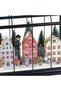 New year's decor lighted black glass cage with houses and pine trees black-green-red 33x15 cm. - 3