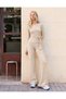 Women's Accessory Belt Detailed Blouse and Palazzo Trousers Soft Beige Melange Set - 2