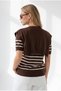 Women's Brown Scarf Detailed Striped Short Sleeve Knitwear Blouse Blz-19003353 - 2