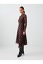 Bitter Brown Gathered Detailed Plaid Patterned Midi Mesh Dress - 3