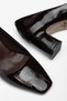 Large Size Women's Thick Heeled Shoes Brown Crocodile Patent Leather Blunt Toe - 2