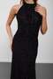 Black Halter Neck Sequined Gathered Evening Dress - 5