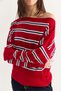 Women's Red Striped Boat Neck Off-Shoulder Oversized Knit Sweater 60286767 - 6