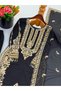 Black Faux Georgette Embroidered Pakistani Suit Set - HRT9701 | Black-Size:M-38-Inches - 5