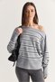 Women's Grey Striped Boat Neck Off-Shoulder Oversized Knit Sweater 60286767 - 2