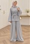 Women's Gray High-Necked Waist-Tied Two-Piece Hijab Set Nms109 - 6