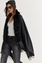Women's Black Fur-Collar Detail Tassel-Knitted Cashmere Poncho Shawl 11293 60286768 - 4