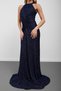 Navy Blue Halter Neck Sequined Ruched Evening Dress - 6