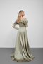 Water Green Boat Neck Underwire Lace Detailed Long Evening Dress - 7