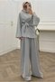 Women's Gray High-Necked Waist-Tied Two-Piece Hijab Set Nms109