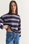 Women's Lilac Striped Crew Neck Oversized Long Sleeve Modal Sweatshirt 927-4 60286764 - 4