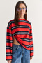 Women's Red Striped Crew Neck Oversized Long Sleeve Modal Sweatshirt 927-4 60286764 - 3