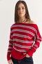 Women's Red Striped Boat Neck Off-Shoulder Oversized Knit Sweater 60286767