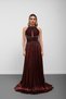 Cherry Rotten Halter Neck Stone Embroidered Pleated Chiffon Evening Dress