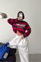 Women's Red 3-Thread Striped Oversized Printed Sweatshirt Nbg143 - 4