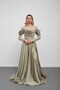 Water Green Boat Neck Underwire Lace Detailed Long Evening Dress