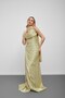 Pastel Green Strapless Draped Chiffon Fabric Evening Dress with Scarf - 4
