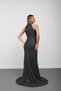 Anthracite Halter Neck Sequined Gathered Evening Dress - 7