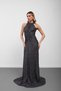 Anthracite Halter Neck Sequined Gathered Evening Dress - 2