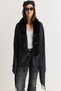 Women's Black Fur-Collar Detail Tassel-Knitted Cashmere Poncho Shawl 11293 60286768 - 2