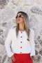 Ecru Standard Size Suede Buttoned Dog Embroidered Cardigan
