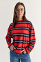 Women's Red Striped Crew Neck Oversized Long Sleeve Modal Sweatshirt 927-4 60286764 - 5